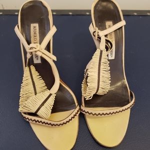 Manolo Blahnik tan high heeled sandals. Size 7.5.